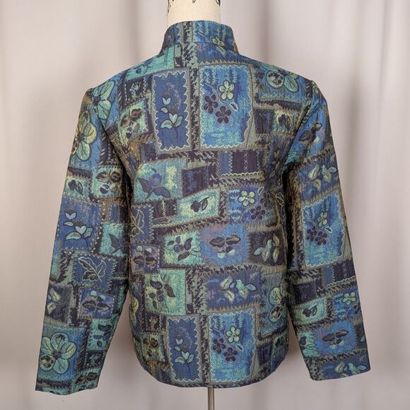 Vintage 90s Coldwater Creek Floral Tapestry Jacket Blue Green Zip Up - Picture 15 of 16